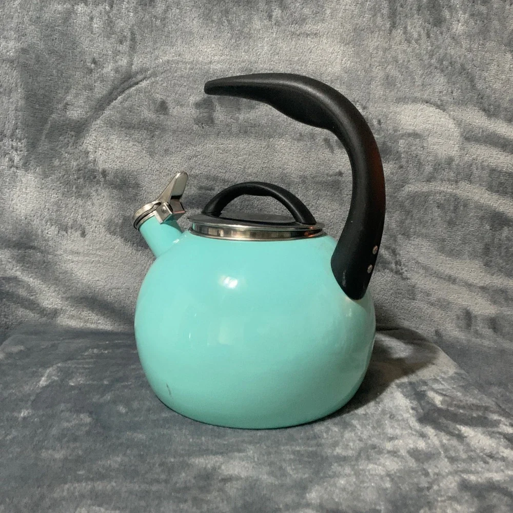 Chantal Tea Kettle Turquoise Blue Enamel on Steel Whistling Stovetop EUC